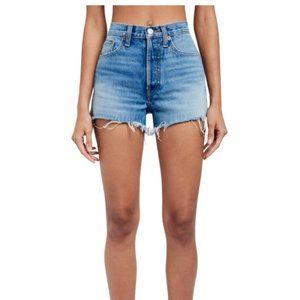 Re/Done 70's High Rise Jean Shorts in Vintage Light Wash